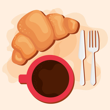 croissant with coffeeのイラスト素材