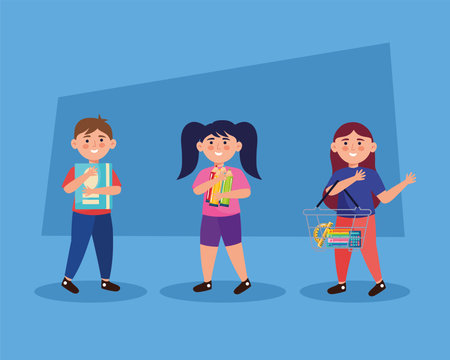 kids buying school suppliesのイラスト素材