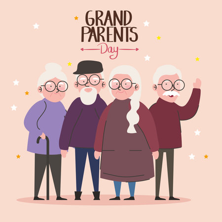 grandparents day lettering with old personsのイラスト素材