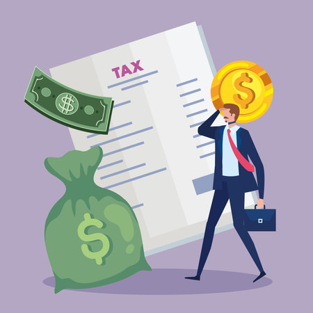 businessman with tax documentsのイラスト素材