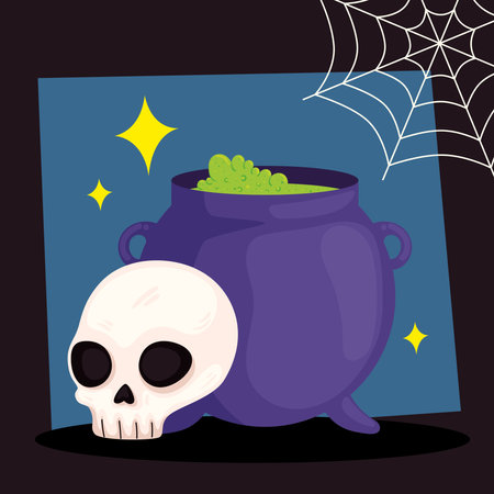 halloween cauldron and skullのイラスト素材