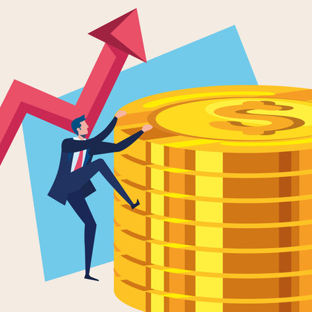 businessman with coins and arrowのイラスト素材