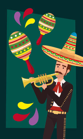 mexican celebration with male mariachiのイラスト素材