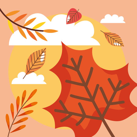 autumn season clouds and leafsのイラスト素材
