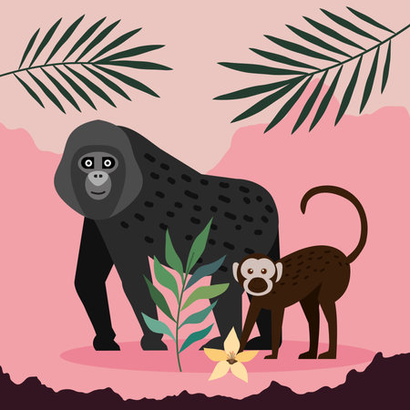 gorilla and macaque monkeysのイラスト素材
