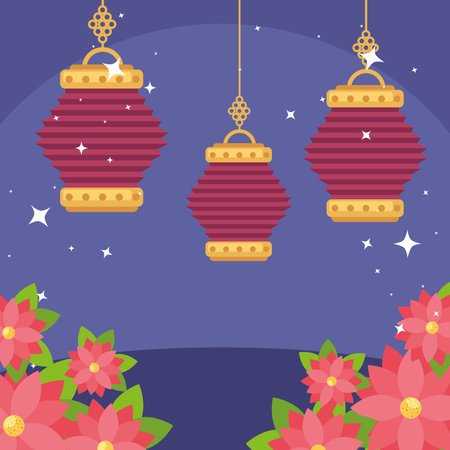 chinese moon festival lanternsのイラスト素材