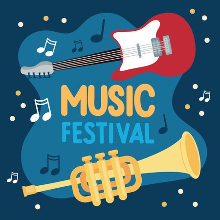 music festival lettering with music instrumentsのイラスト素材