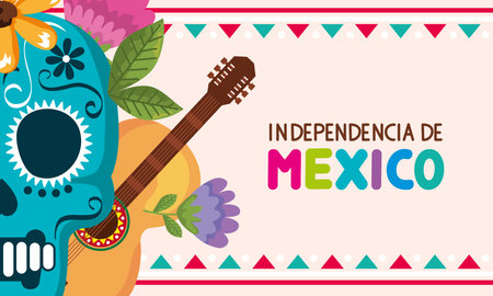 independencia de mexico lettering with skullのイラスト素材