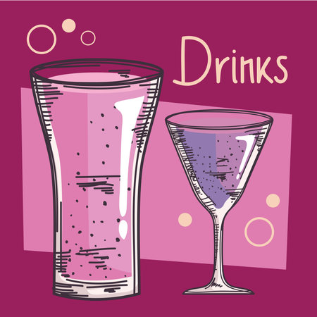 drinks lettering with glass and cupのイラスト素材