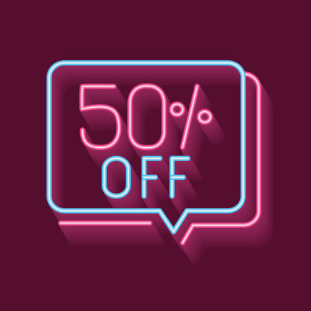50 percent off neon lightのイラスト素材