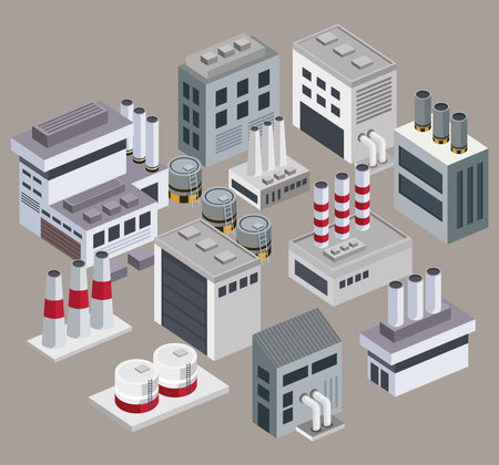 industrial buildings isometric styleのイラスト素材