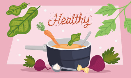 healthy food lettering with vegetablesのイラスト素材