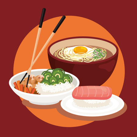 ramen and undon with chopstickのイラスト素材