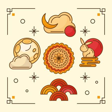 five chinese moon festival iconsのイラスト素材