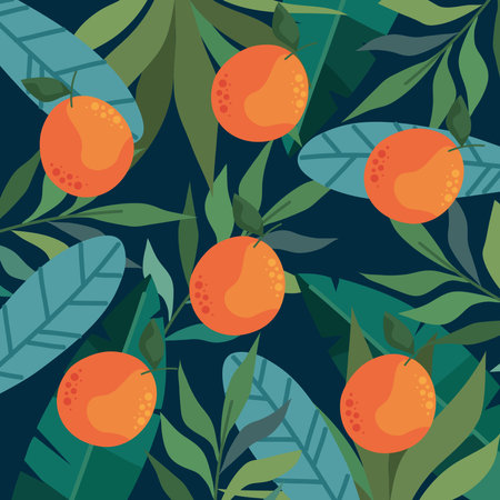 oranges and leafs patternのイラスト素材