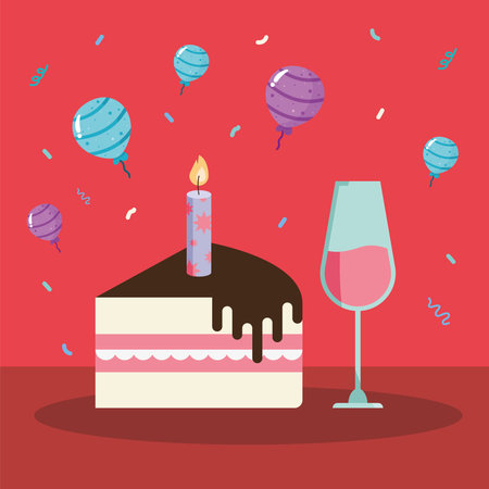 cake with candle and wineのイラスト素材