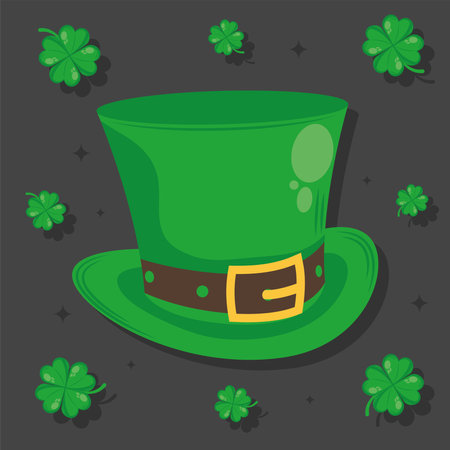 saint patricks leprechaun hat with cloversのイラスト素材