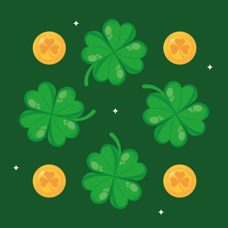 saint patricks coins and leafsのイラスト素材