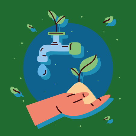 hand lifting plant with faucetのイラスト素材