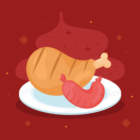 chicken thigh with sausageのイラスト素材
