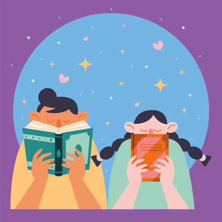 couple reading booksのイラスト素材