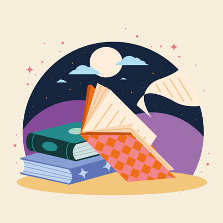 text books at nightのイラスト素材
