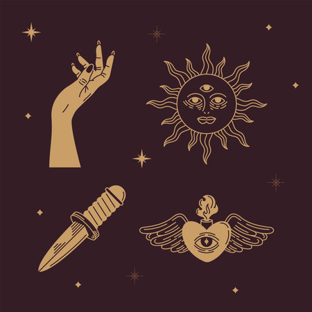 alchemy icons in brown backgroundのイラスト素材
