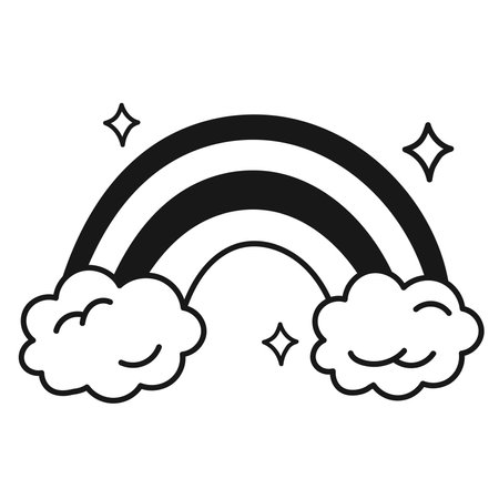 rainbow and clouds monochromeのイラスト素材