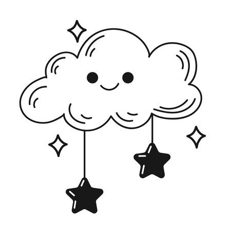cloud with stars kawaiiのイラスト素材