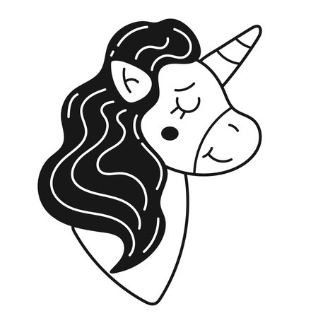 unicorn monochrome head animalのイラスト素材