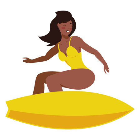 afro woman surfing in surfboardのイラスト素材