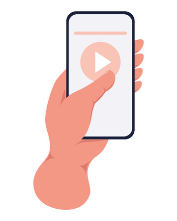 hand playing a video in smartphoneのイラスト素材
