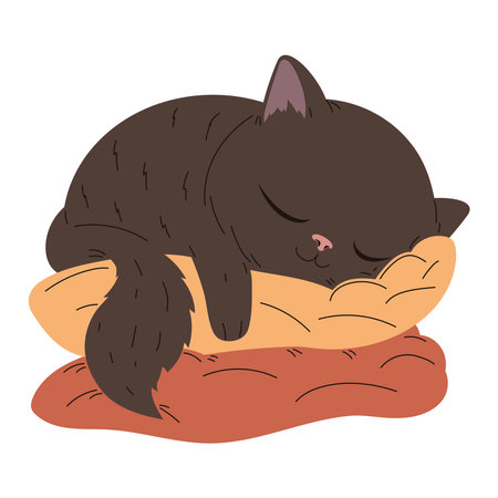 black cat sleeping in pillowsのイラスト素材
