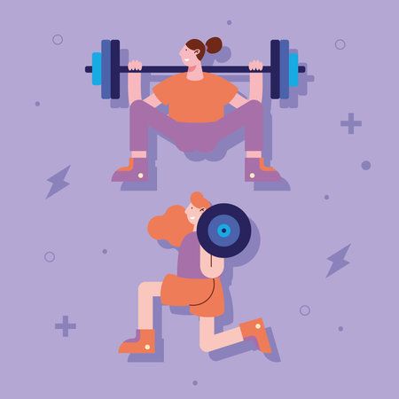 young women lifting weightのイラスト素材