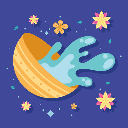 songkran bowl with water and flowersのイラスト素材