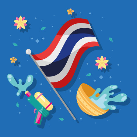 thailand flag with songkran iconsのイラスト素材