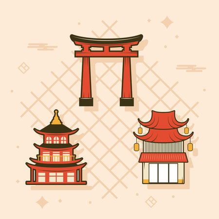 japanese pagodas and archのイラスト素材