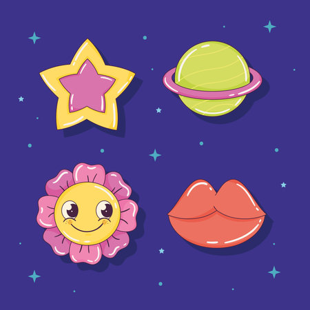 retro style four iconsのイラスト素材