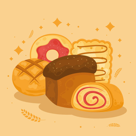 delicious bread and pastry productsのイラスト素材