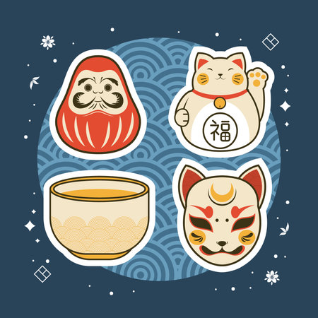 japanese cats and toyのイラスト素材
