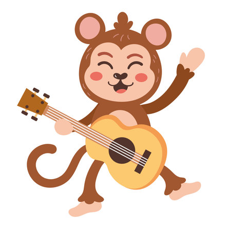 Cute monkey guitarist playing fun musicのイラスト素材