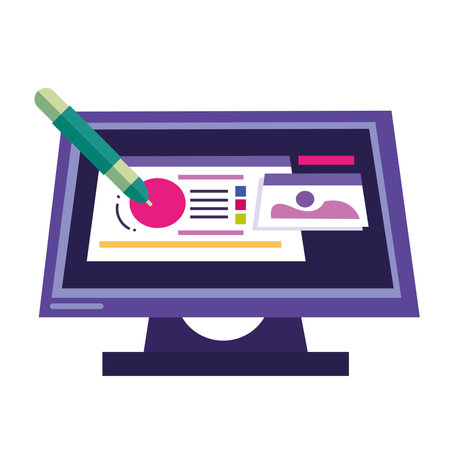 graphic design computer and digital penのイラスト素材