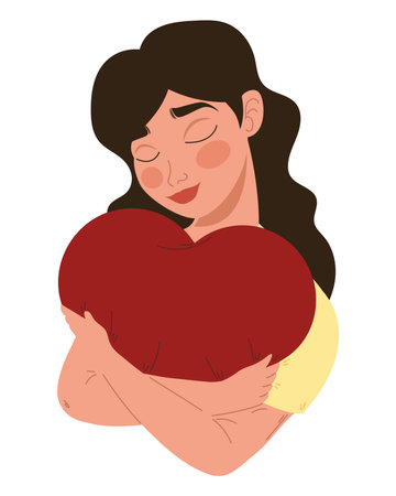 woman embracing a heartのイラスト素材