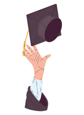 hand throwing graduation capのイラスト素材