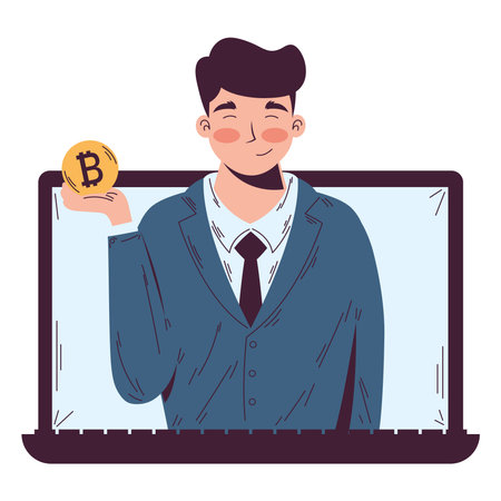 Successful businessman smiling with a coinのイラスト素材