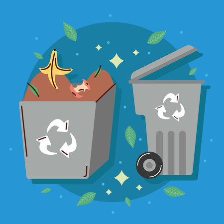 pot with organic garbage and waste binのイラスト素材