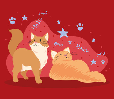 cats lying and walkingのイラスト素材