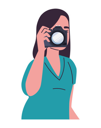 Modern photographer holding cameraのイラスト素材