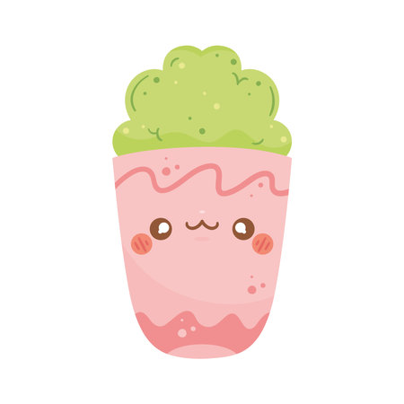 Happy pink kawaii plant pot illustrationのイラスト素材
