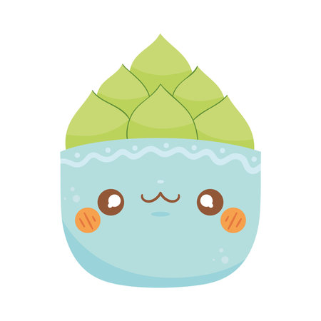 Happy blue kawaii plant potのイラスト素材